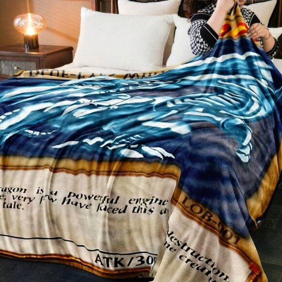 1pc Blue-Eyes White Dragon Anime Throw Blanket Soft Plush Vintage Style - Picture 11 of 12